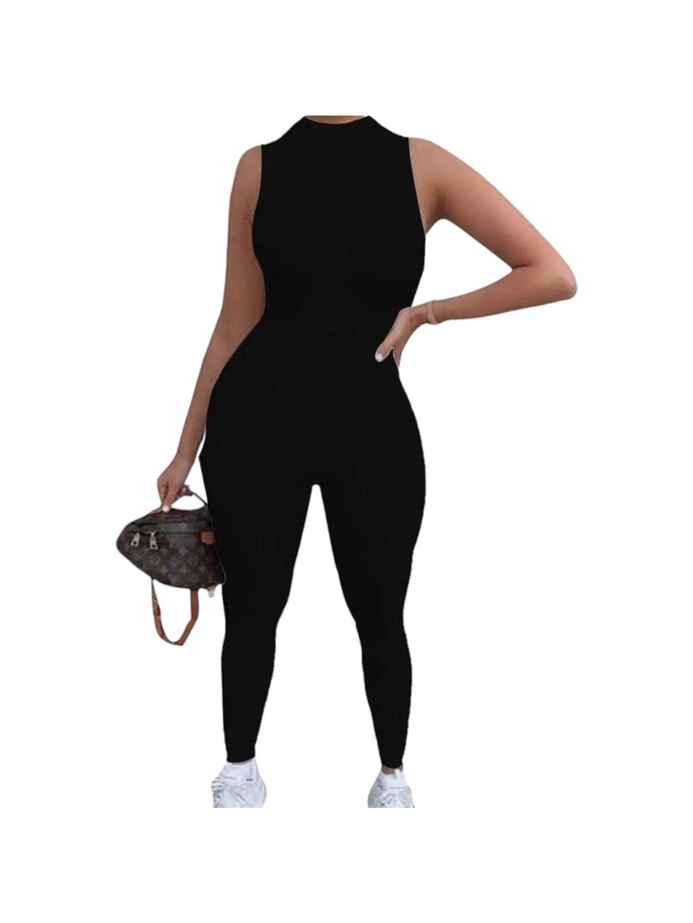 LUFENG Black Bodycon Sleeveless Back Zip Jumpsuit Women’s Size Small
